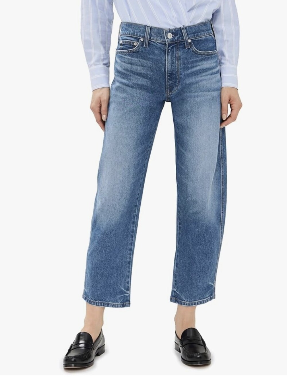 AYR Women's Barrel Leg Jeans in Light-Medium Blue Wash Fading Size 25
